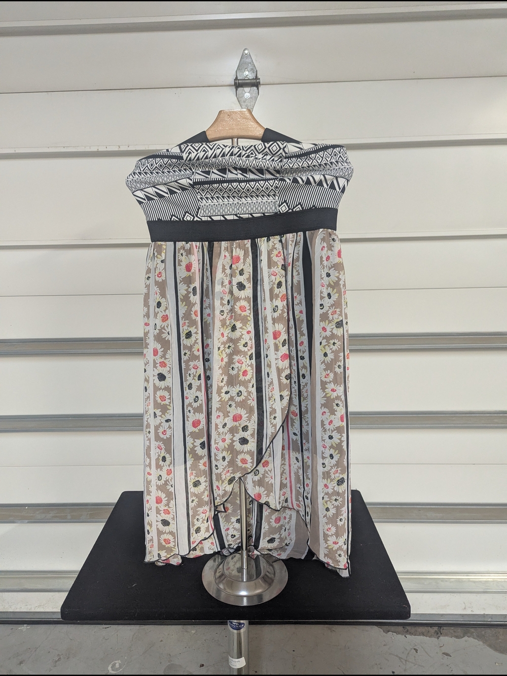 Boho Floral Striped Midi Skirt - Neutral Floral